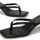 LULLASONG Women's Kitten Heels Sandals Square Open Toe Flip Flop Heels 1.8-2 Inch Heeled Sandals for Women (Black)