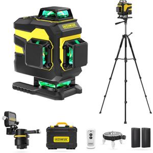 IKOVWUK 4x360 Laser Level Pro Kit with Tripod, 4D Cross Line Laser Level with Fine-tuning Bracket, 16 Lines Laser Level with 2 * 4000mAh Battery, Compact Adjustable 59.8-inch Tripod Included