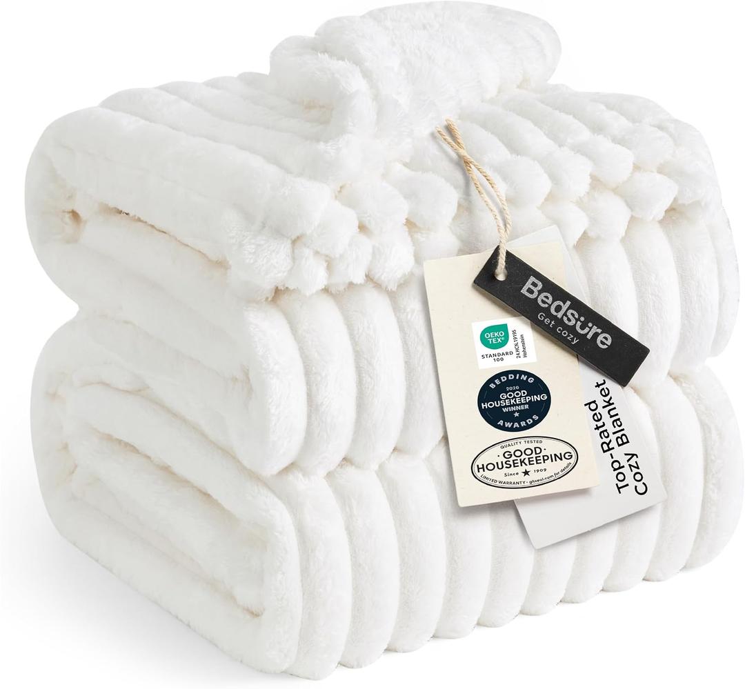 Bedsure GentleSoft Full Size Blanket for Bed - Cozy Soft Blankets for Women, Cute Large Fleece Throws for Girls, Off White, 84x90 Inches