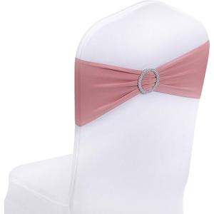 Peomeise 10pcs Dusty Pink Spandex Chair Sashes with Buckle Slider for Wedding, Party Decoration
