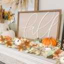 Neutral Fall Garland for Mantle Fireplace - 2 Pack Toatal 18Ft Outdoor Autumn Leaves Decor for Home Front Door with Pumpkins Indoor Maple for Farmhouse Stairs Porch Halloween Thanksgiving Decorations (9Ft)