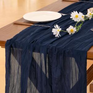 Socomi 3pcs Navy Blue Valentine's Day Cheesecloth Table Runner Boho Rustic Gauze 120 inch 10FT Cheese Cloth Runner for Wedding Party Baby Shower Birthday Home Decor Holiday Decorations, Navy