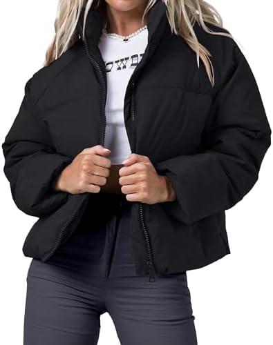 URMOSS Women's Winter Cropped Puffer Jacket 2023 Long Sleeve Lightweight Zip Short Jacket Coat with Pockets L