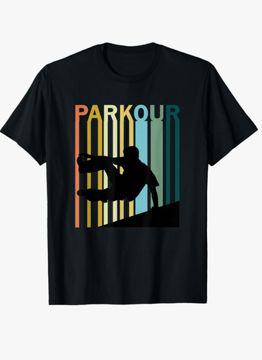 Vintage Style Parkour Silhouette T-Shirt, Size L