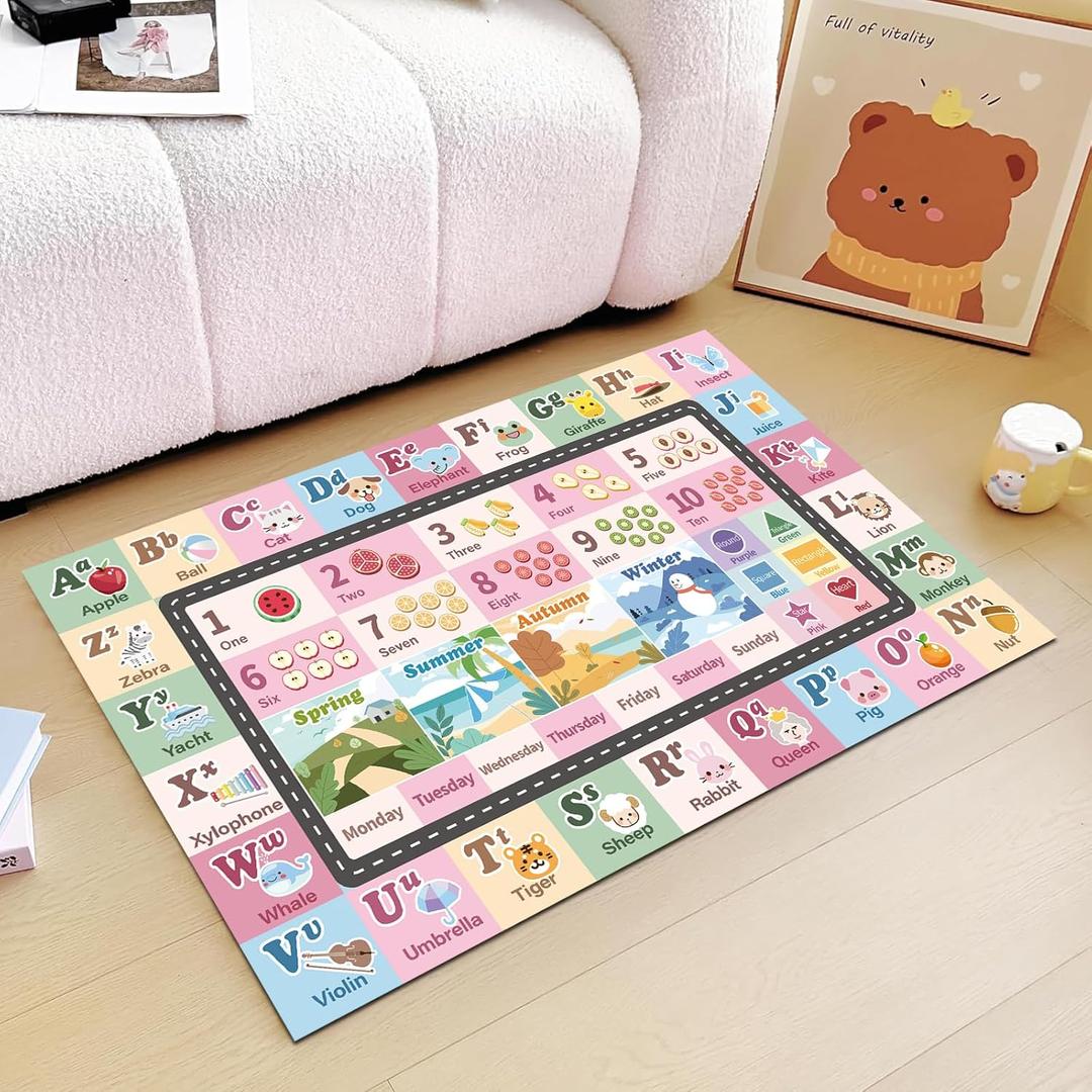 Kids ABC Rug for Playroom, Classroom Alphabet Area Carpet Playmat,Washable Toddler Mat for Baby Room, Play Room, Bedroom, Floor, Nursery (Pink,3'x5')