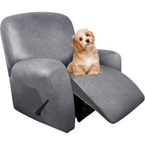 molasofa Recliner Chair Covers - 4 Pieces Leather Like Large Recliner Chair Covers with Pocket Waterproof Non Slip Stretch Recliner Slipcover for Lazy Boy Recliner Chair Washable (Light Grey) (1 Seater, 01-light Grey)