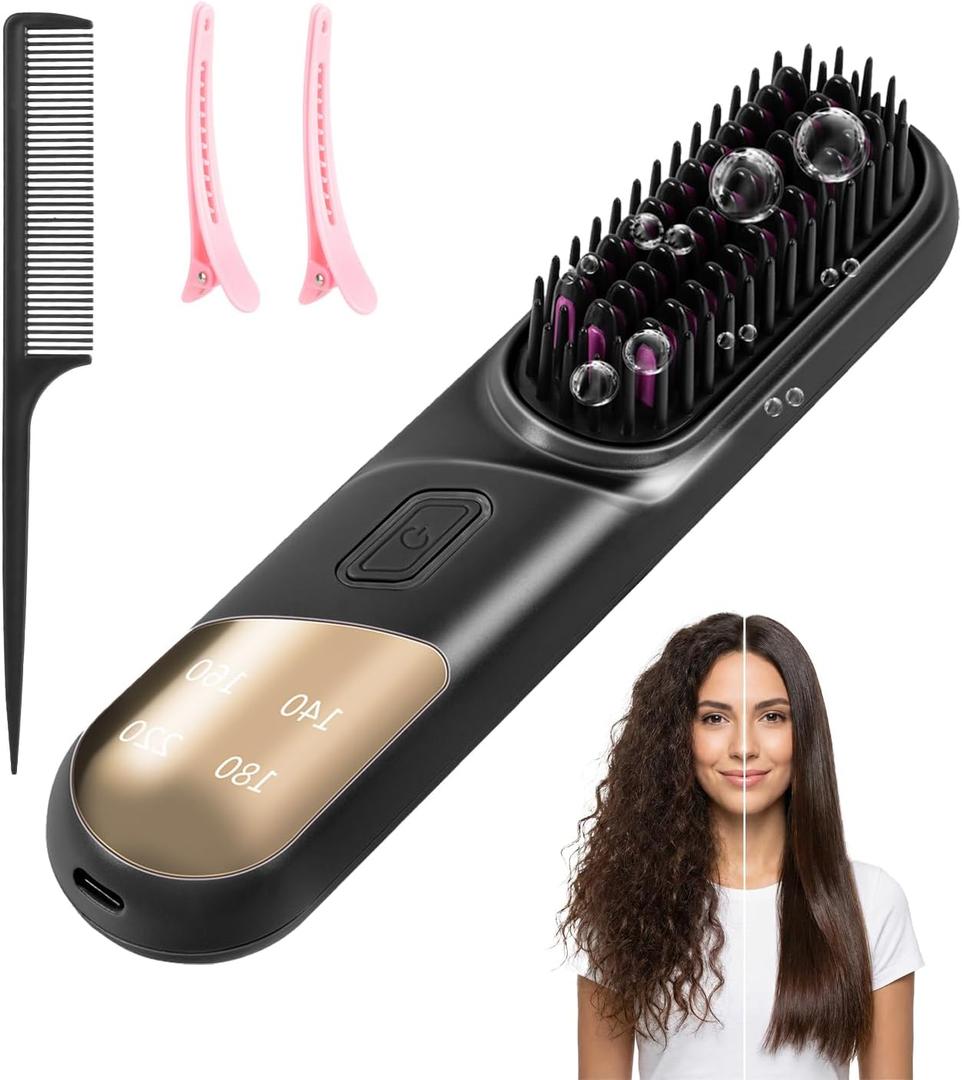 Go Brush Pro 2026 Straight Hair Brush 300 Million Negative ions Portable Cordless Straight Hair combsuitable for Women, 4-Temperature Fast Heating MCH Ceramic Coating is Smooth (Black)