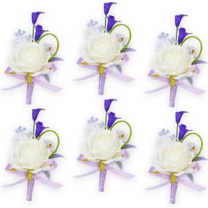 AuroraAria Snow White Boutonniere for Men,Set of 6,Groom Boutonniere for Wedding,Anniversary,Homecoming,Formal Dinner Party,Wedding Decor,Artificial Snow White Rose