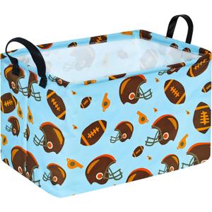 Rec Toy Box Chest Kids Hamper Storage Basket Collapsible Organizer Bin Gift Baskets for Home/Dorm/Kitchen/Pet/Office/Closet/Shelf (blue football)