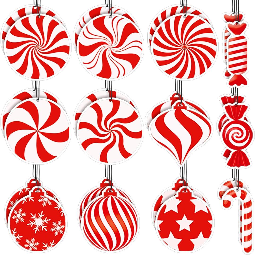 Demissle 24 Pcs Christmas Car Air Fresheners Bulk Red and White Candy Hanging Car Air Freshener Xmas Peppermint Candy Ornaments Holiday Rearview Mirror Decor for Women Xmas Gifts