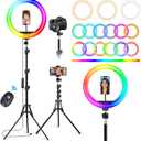 STALLY 10.2" Ring Light with Stand, 75" Tall Ring Light with Phone Holder and Wireless Remote, 12 Dimming Levels, 32 Color Modes Selfie Light Tripod for iPhone, Live Stream, Makeup, YouTube, TikTok