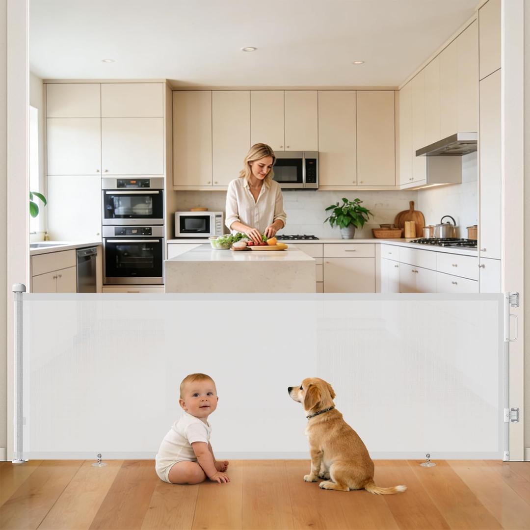 Retractable Baby Gate for Stairs & Doorways, Dog Gate Indoor Outdoor
Extends to 55" Wide 34" Tall Mesh Child Gate for Hallways, Deck, Porch, Pet Toddler Safety Essentials, Easy Install, White
