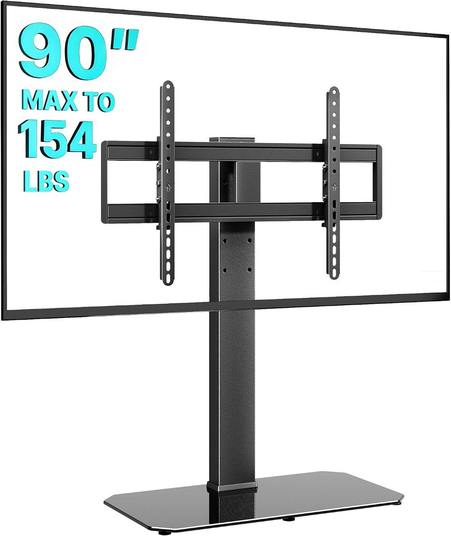 Pegzone Swivel Universal TV Stand with Mount for 43-90'' TVs, Holds 154 lbs, Height Adjustable Large Table top tv Stand, VESA MAX 600x400mm
