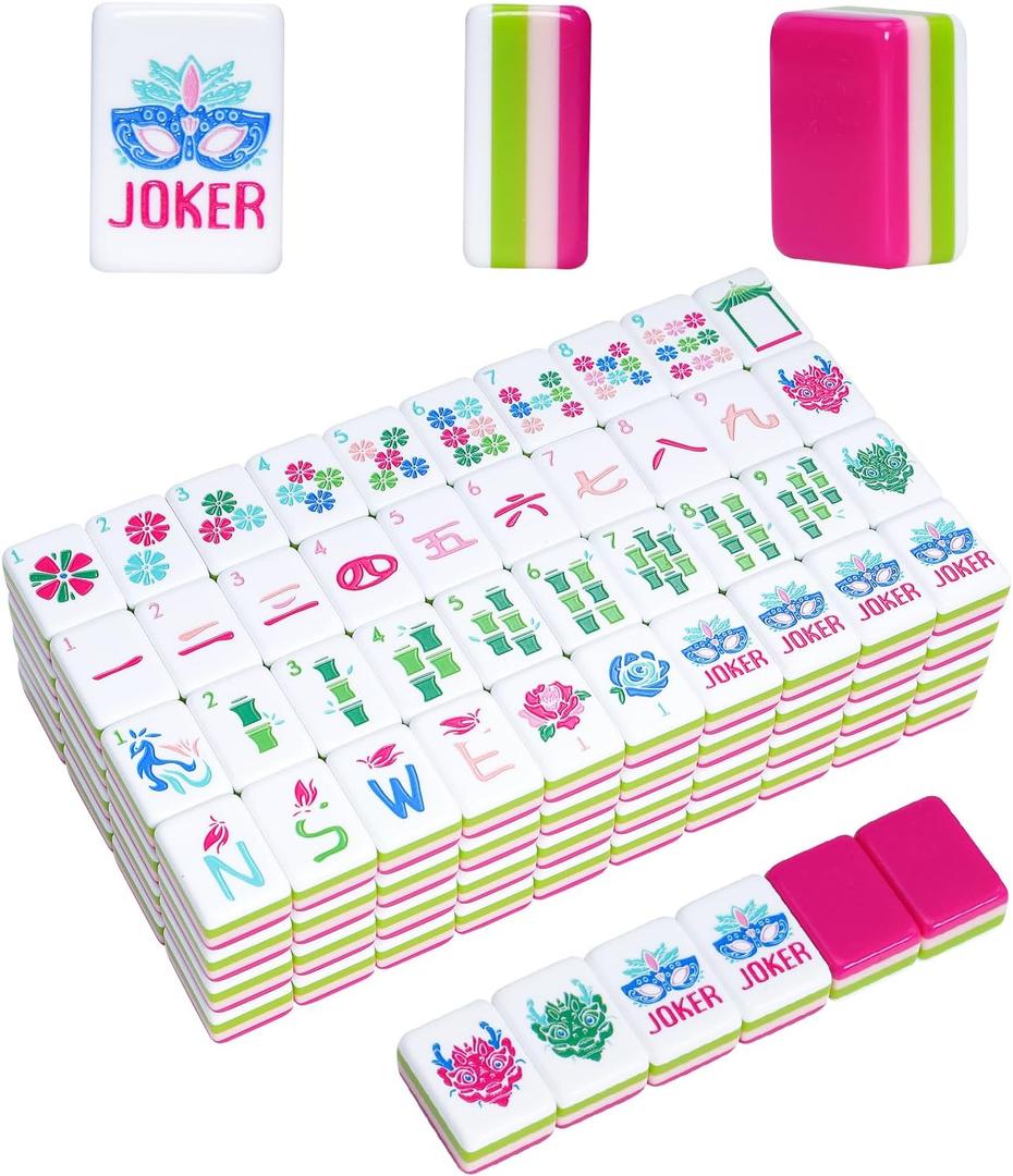 Jongyance American Mahjong Tile Set(4 Layer),160 Acrylic Engraved Mahjong Tiles, Mahjong Tiles Bag and Accessories (Magenta)