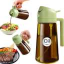 YARRAMATE 16oz/470ml Light Blocking Oil Sprayer for Cooking with Stickers, Food-Grade 2 in 1 Olive Oil Dispenser Bottle for Kitchen, Premium Dark Amber Glass Oil Bottle for Air Fryer, BBQ(Green)