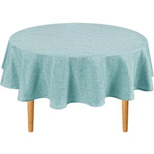 Hiasan Round Linen Tablecloth 50 Inch - Wrinkle and Stain Resistant Washable Polyester Fabric Table Cloth for Dining Room Kitchen Party, Aqua