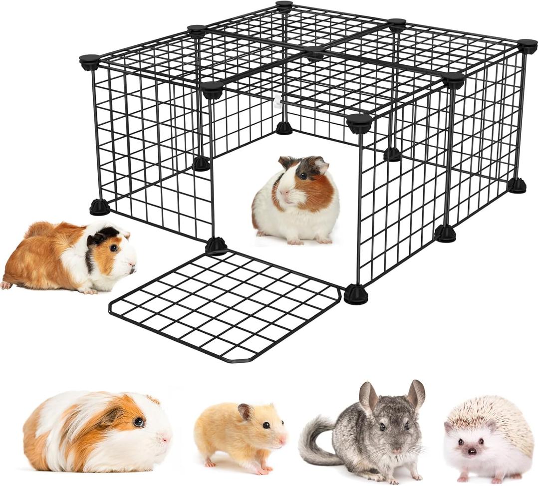 Guinea Pig Cages with Door and Top, 25x25x12inch Small Animal Cage, 12pcs Metal Grid Panels Small Animal Playpen, Expandable Cage for Guinea Pigs, Rabbits, Hamsters and Hedgehogs, Kitten