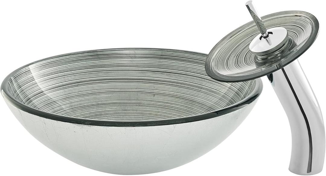 Cascade 16.5" Glass Vessel Sink with Faucet in Smoky Grey (Gray)