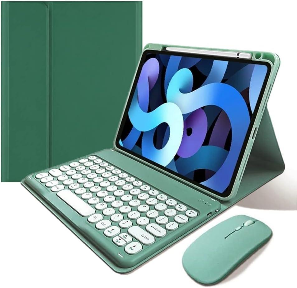 Keyboard Case Mouse Compatible with iPad Air 11 inch M2/ Air 5th 4th Generation/iPad Pro 11 4th/3th/2th/1st Gen Keyboard Case Round Key Cute Removable Color Keyboard,Dark Green
