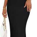 MEROKEETY Women's 2026 Off Shoulder Bodycon Midi Dress Summer Spring Formal Elegant Knit Sweater Dresses (L)