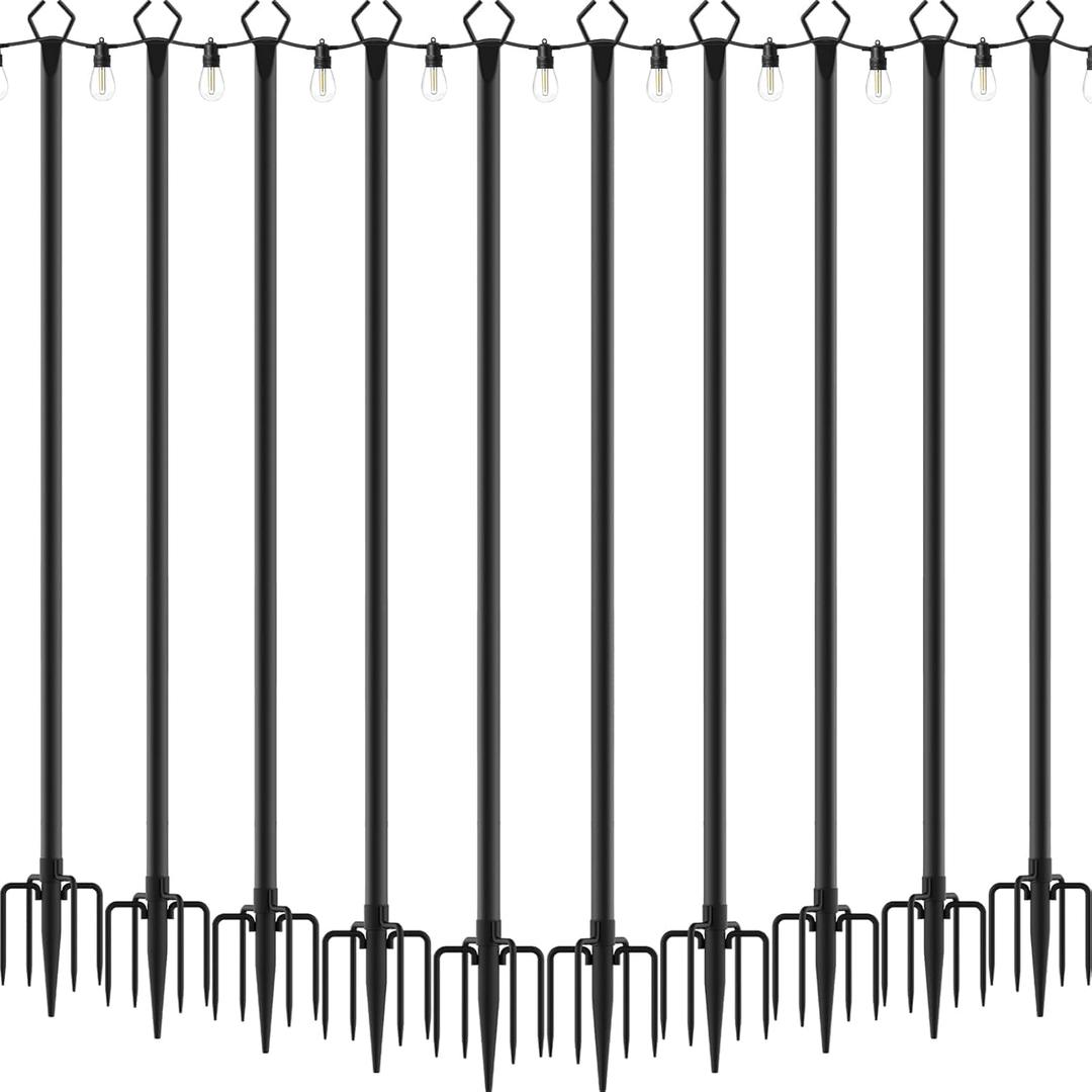 10 Pack String Light Poles,Metal Poles for Hanging Outdoor Light Strings,10 Pack 10 FT Light Poles Stand for Outside Garden,Patio,Wedding,Backyard,Deck,Party