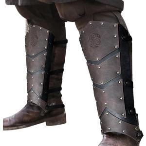 HiiFeuer Medieval Faux Leather Leg Gaiters, Vintage Middle Ages Knight Leg Armor, Mercenary Leg Guards for LARP (Dark Brown a)