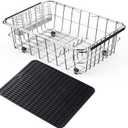 Stainless Steel Dish Drying Rack(15.2"L X 11"W X 5.3"H), Expandable Fruit & Vegetable Drain Rack over Sink, Dish Drainer Rack in Sink, with Stainless Steel Utensil Holder & Silicone Mat(16")