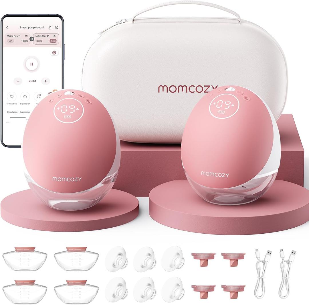 Momcozy Breast Pump Hands-Free Upgraded Mobile Flow M9 24mm, 2Pcs Cozy Red | App Discreet Control with Personalized Multi-Modes & 15 Levels, Wearable Breast Pump,42dB Quiet,2 Expert-designed Rhythms