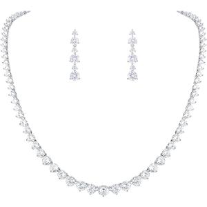 MEEDOZ Bridal Bridesmaids Jewelry Set for Wedding Prom, Dainty Round Cubic Zirconia Tennis Necklace and Earrings Set for Women MEEDOZ Bridal Bridesmaids Jewelry Set for Wedding Prom, Dainty Round Cubic Zirconia Tennis Necklace and Earrings Set for Women