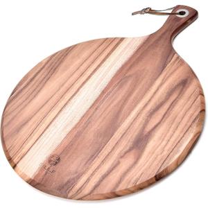 BILL.F Pizza Peel,14" L x 14" W Acacia Wood Cutting Board, with 5" Handle, 19" Overall Length