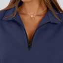Trendy Queen Women's Oversized Half Zip Fleece Sweatshirts-Cozy Pullover, Drop Shoulder for Fall Winter DarkBlue L