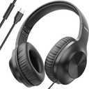 Upgraded USB C Wired Headphones, Over-Ear Type C Headphones with Microphone, HD Stereo Sound, Volume Control, Foldable USB Type C Headphones for Adults/Teens//Tablets/Computer/iPhone/Travel(Black)