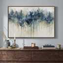 Framed Blue Abstract Forest Wall Art, Horizontal Watercolor Canvas Artwork for Walls, Modern Picture Print Wall Decor, Abstract Landscape Artwork for Living Room Bedroom Office Dining Room, 24x36 Inch