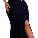 Sexy One Shoulder High Split Maxi Dresses for Women Elegant Bodycon Sleeveless Ruched Club Party Navy Blue Long Dress (Blue, L)