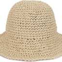 Womens Crochet Straw Sun Hat with Wide Brim  Soft Foldable Floppy Beach Hat for Summer (One Size, Beige)