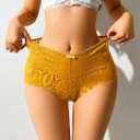 CULAYII Lace Underwear for Women Sexy Bikini Womens Underwear Breathable V-Cross Strap Panties for Women Pack (Yellow, M)
