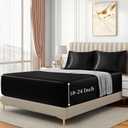 VACVELT 3pcs Extra Deep Pocket Satin Fitted Sheet Set King Bed Set, Black Bottom Sheet Fit 18-24 Inch Deep Pocket Mattress, Silky Bedding Set Soft & Ultra Deep Fitted Sheet & 2 Pillowcase