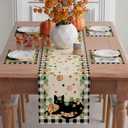 2 x XCHI Fall Black Cat Pumpkin Plaid Table Runner Table Decoration for Kitchen Dining Dinner Autumn Home Decor 13x72 Inch