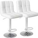DUMOS Bar Stools Set of 2, Armless Adjustable Swivel Barstools, PU Leather Hydraulic Kitchen Counter Height Bar Stools, Thickened Seat Cushion Square Island Barstools with Back, White