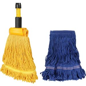 Commercial Mop,Masthome Looped-End String Wet Mop,Heavy Duty Industrial Mops with 2 MopHeads,Cotton Floor Dust Mops for Floor Cleaning, Suitable Home, Garage, Office (Yellow-Blue)