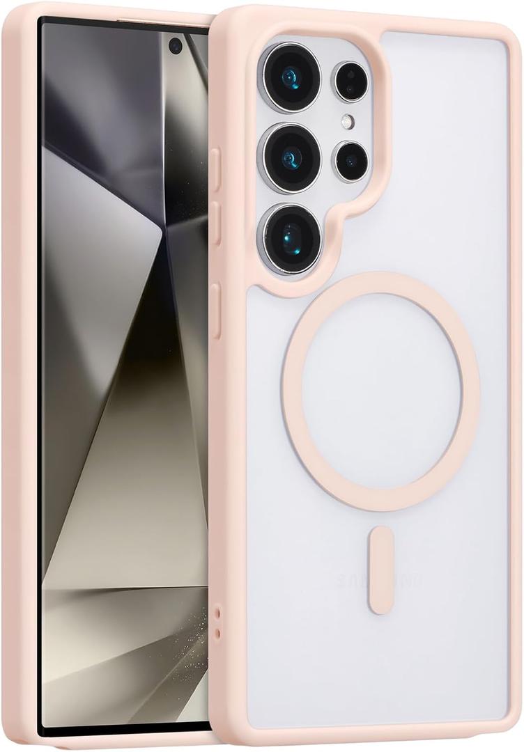 RALEAVO for Samsung Galaxy S24 Ultra Case Strong Magnetic Clear Cover [Compatible with Magsafe] Slim Shockproof Protective Phone Cover for S24 Ultra Phone Case with Transparent Hard Back,Pink