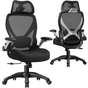 ELABEST X100 Ergonomic Mesh Office Chair, Big and Tall Home Desk Chair with 5D Flip-Up Arms, Adjustable 3D Lumbar Support, Gaming & Executive Computer Chair, 24in x 26in x 41in
