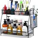 LEMIKKLE Large Countertop Organizer for Bathroom Counter, Bathroom Organizers and Storage, Under Sink Organizer Spice Rack Organizer for Kitchen with Basket(Black)