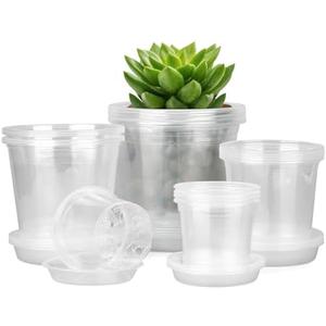 FUIJOL 4/5/6/7 Inch Clear Nursery Pots for Plants with Sacuers 20 Pack, Plastic Flower Pots with Drainage Holes, Variety Pack Seedlings Garden Pot for Indoor Outdoor (4+5+6+7 inch)