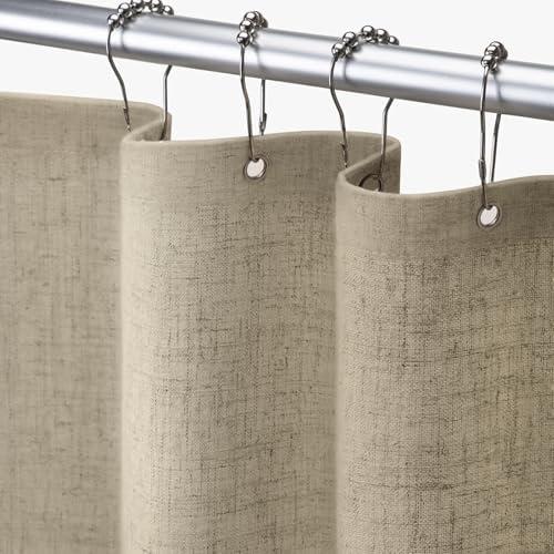 Awellife Linen Shower Curtain Beige Shower Curtains for Bathroom Natural Cloth Cotton Fabric Liner Khaki Grey 48 x 72 Inch