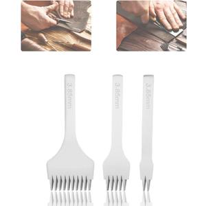 KUIDAMOS 3PCS White Steel 2/5/10 Punch Prong Tool Set Lacing Stitching Chisel Set for Leather Crafts Punching Working(Spacing 3.85mm)