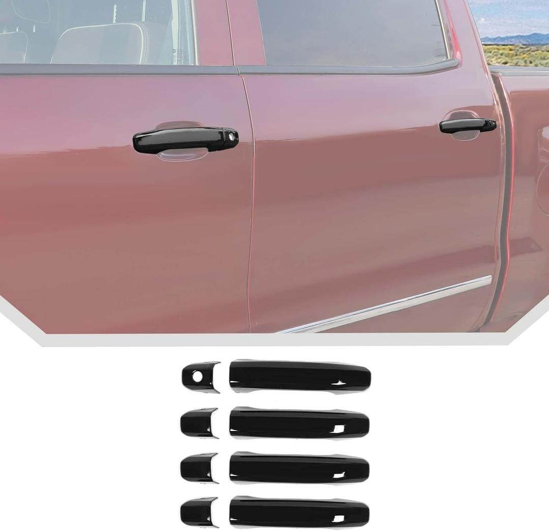 JeCar Glossy Black Door Handle Cover Trim Overlay Fit for Chevrolet Silverado/GMC Sierra 2014-2023 (4pcs)