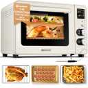 HAUSWIRT C45 Smart Convection Oven with Thermometer, 42QT XL Large Capacity Oven, Double Bake, 8 Menu Modes Countertop Oven, Four-tier Baking Rack,LED Display,1800W,80F - 500F,Non-Stick, Cream White