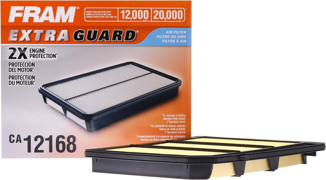 FRAM Extra Guard CA12168 Replacement Engine Air Filter for Select 2017-2022 Nissan Titan (5.6L) Models, Provides Up to 12 Months or 12,000 Miles Filter Protection (One Size)