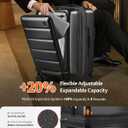 Expandable 20Inch Carry On Luggage Airline Approved - Front Pocket Travel Suitcase 100% PC Unbreakable -with Cup Holder,USB Charge,Side Pothook, 360°Spinner Wheels, TSA Lock-Black, 20 Inch-EXT